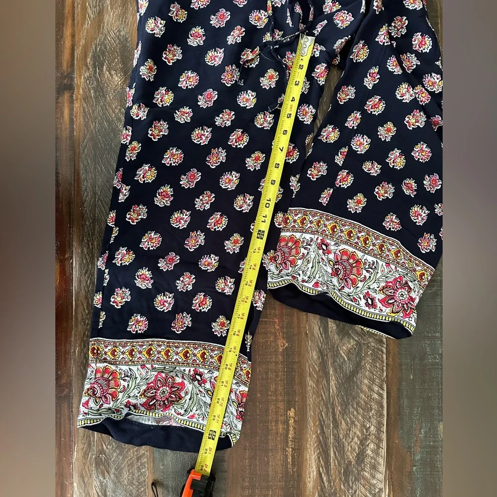 Loft Women’s S Navy Blue Floral Wide Leg Drawstring Palazzo Pants